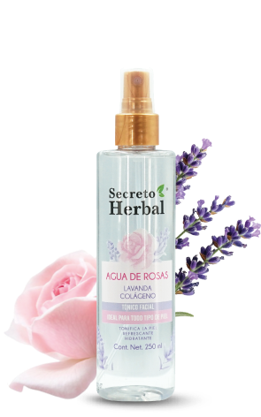Agua Cosmética de Agua de Rosas, Lavanda y Colágeno Secreto Herbal